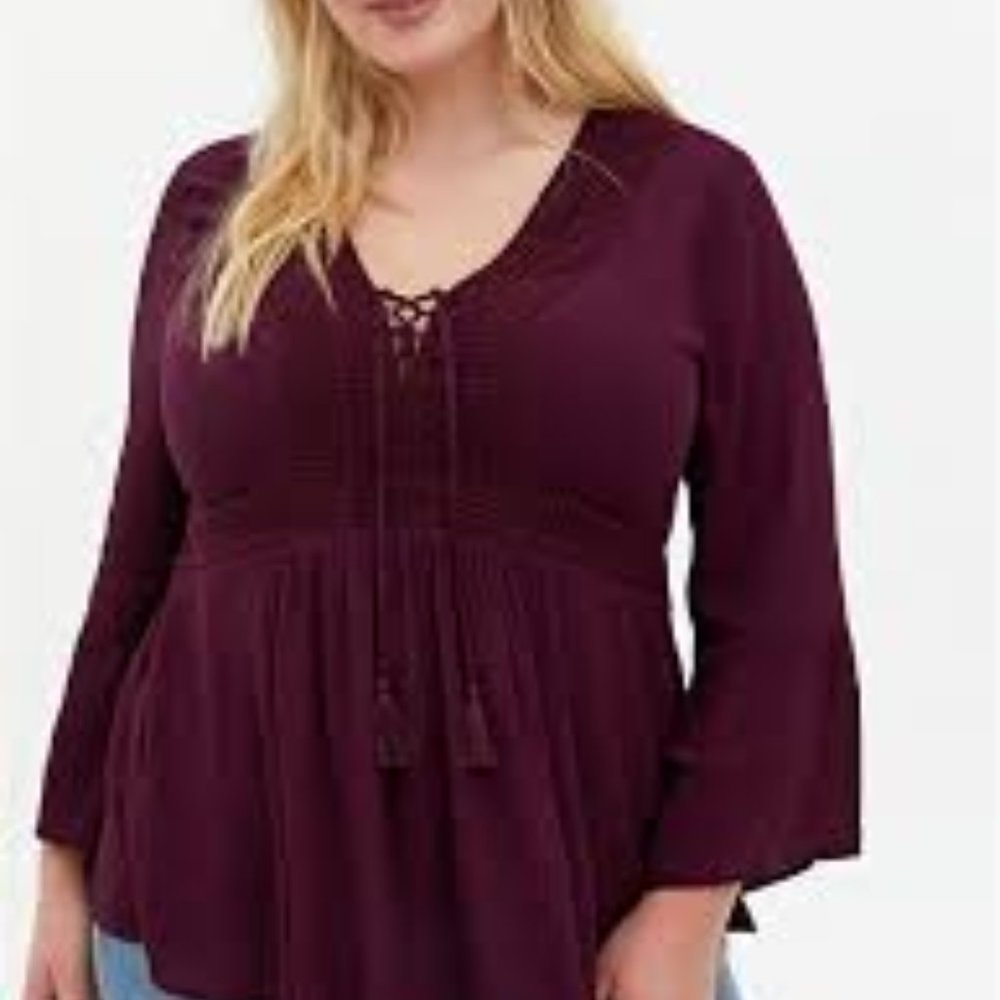 BURGUNDY PURPLE GAUZE LACE-UP BABYDOLL